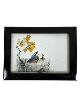 Mini Red-Breasted Nuthatch Bird Art Print By Jane Shull Beasley In Black Frame